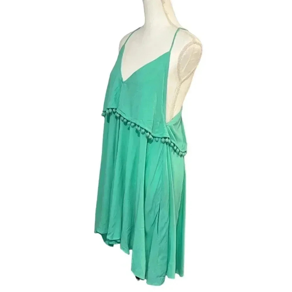 Loveriche size L NWT aqua green tank dress w/spaghetti straps and Pom-Pom trim - Picture 7 of 10